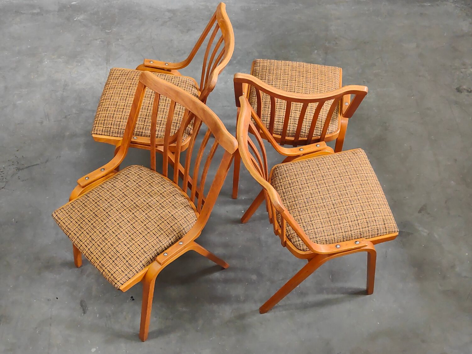 Set of 4 fabric chairs by Ton Bystrice 1960