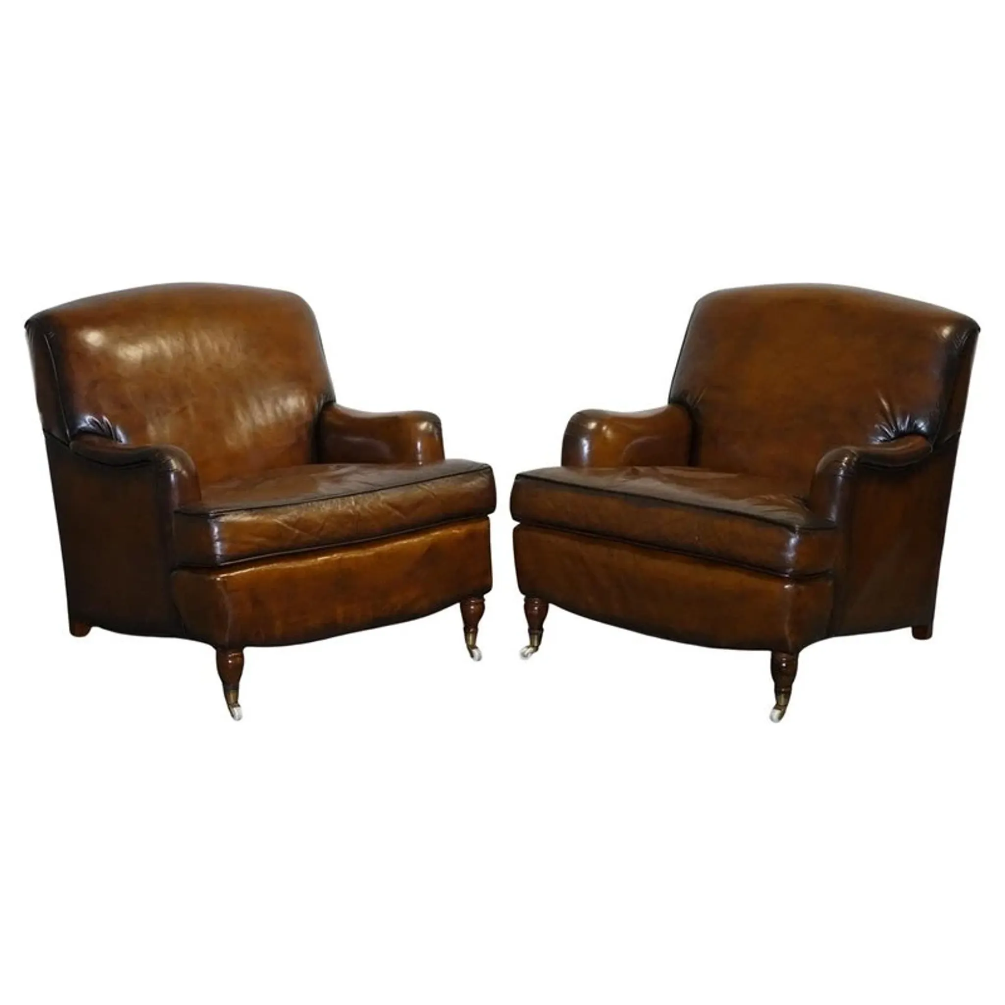 Set of Hand-Dyed Leather Cigar Chairs
