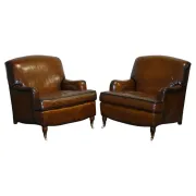 Set of Hand-Dyed Leather Cigar Chairs
