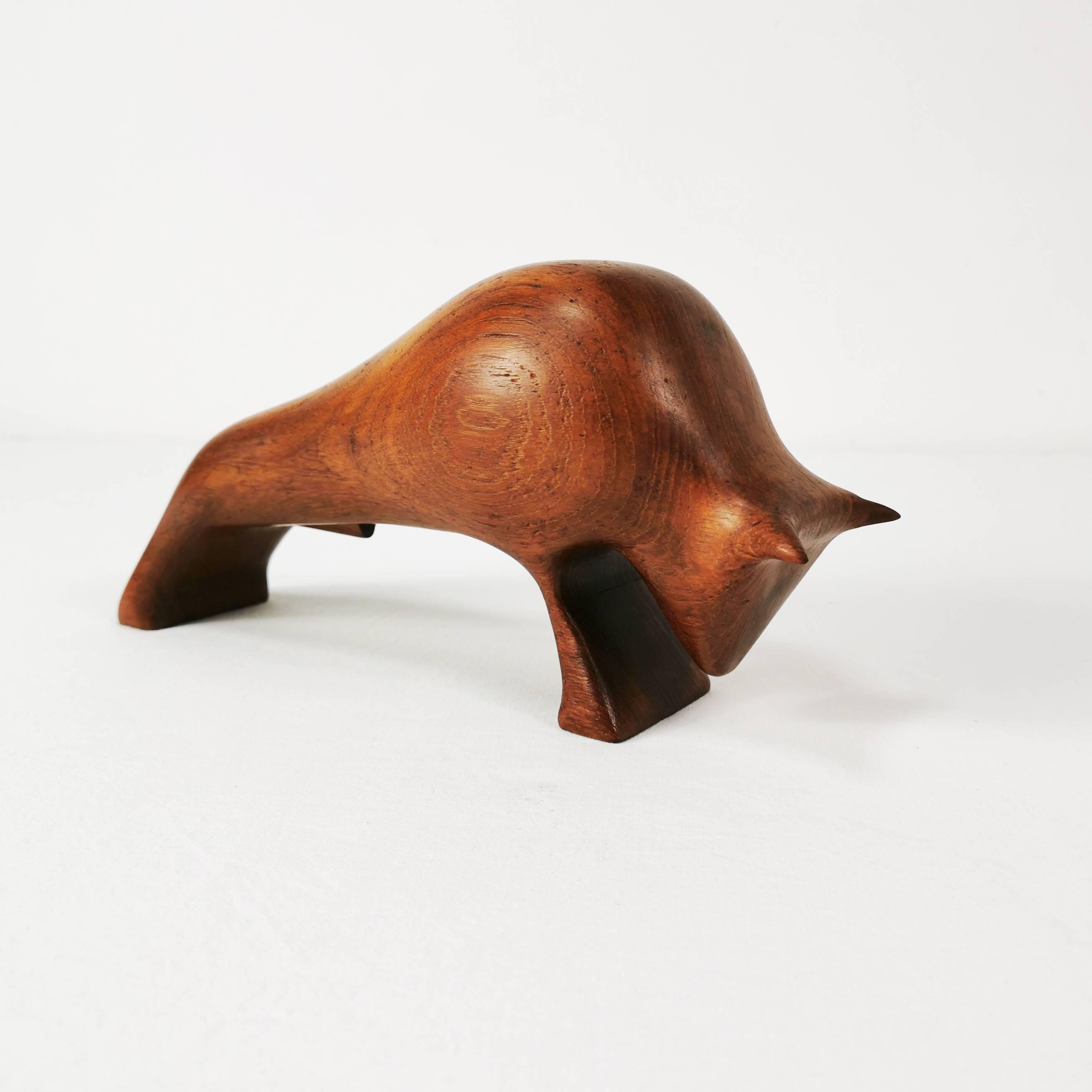 Modernist teak figurine of a bull, Denmark, 1960s.