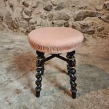 Tabouret Napoléon III ancien – XIXe siècle – Bois laqué noir, décor doré