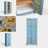 Armoire parisienne ancienne bleue grisée H154