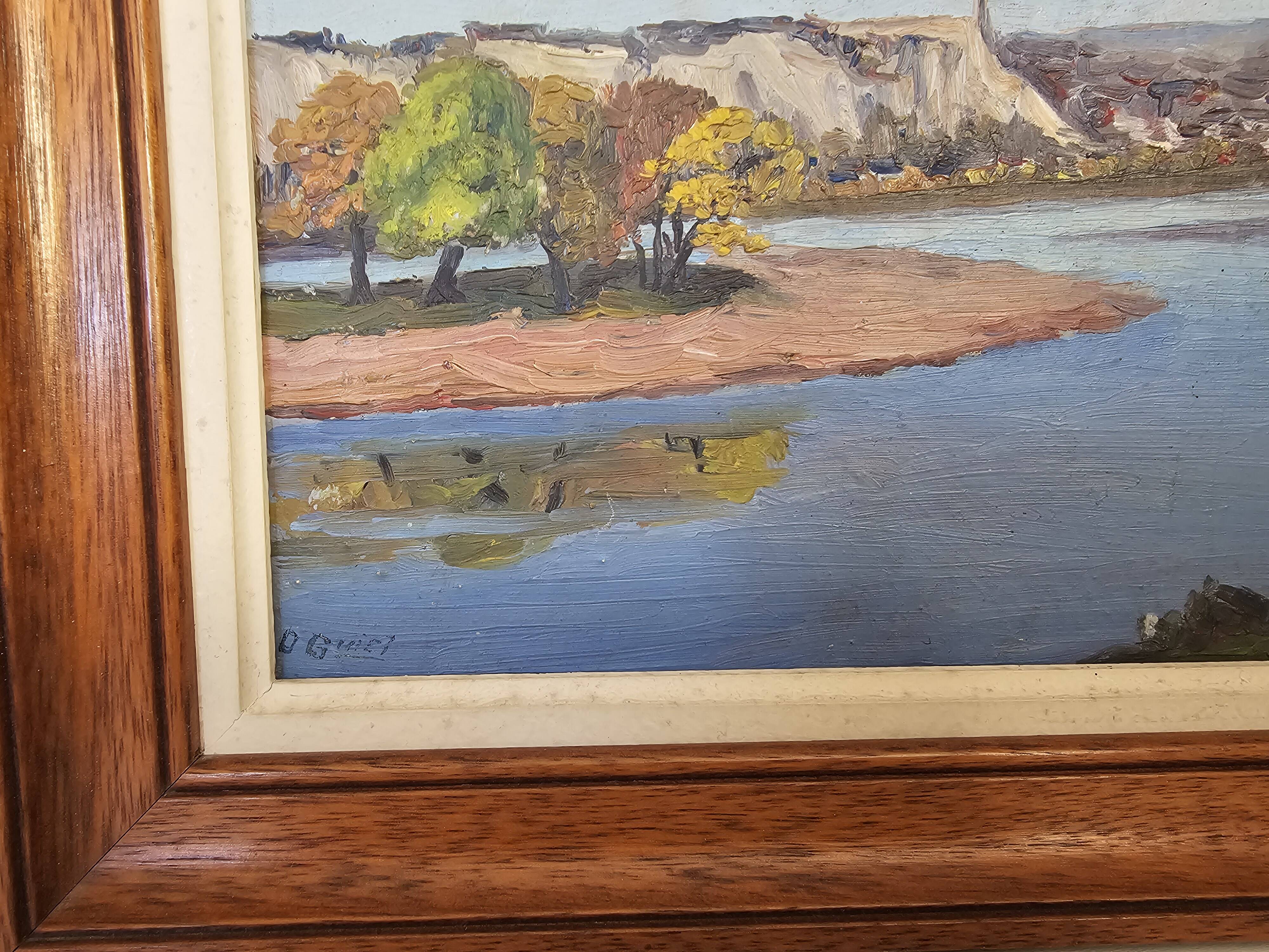 Oil painting on isorel Montlouis sur Loire - Rochecorbon Signed D Guiet