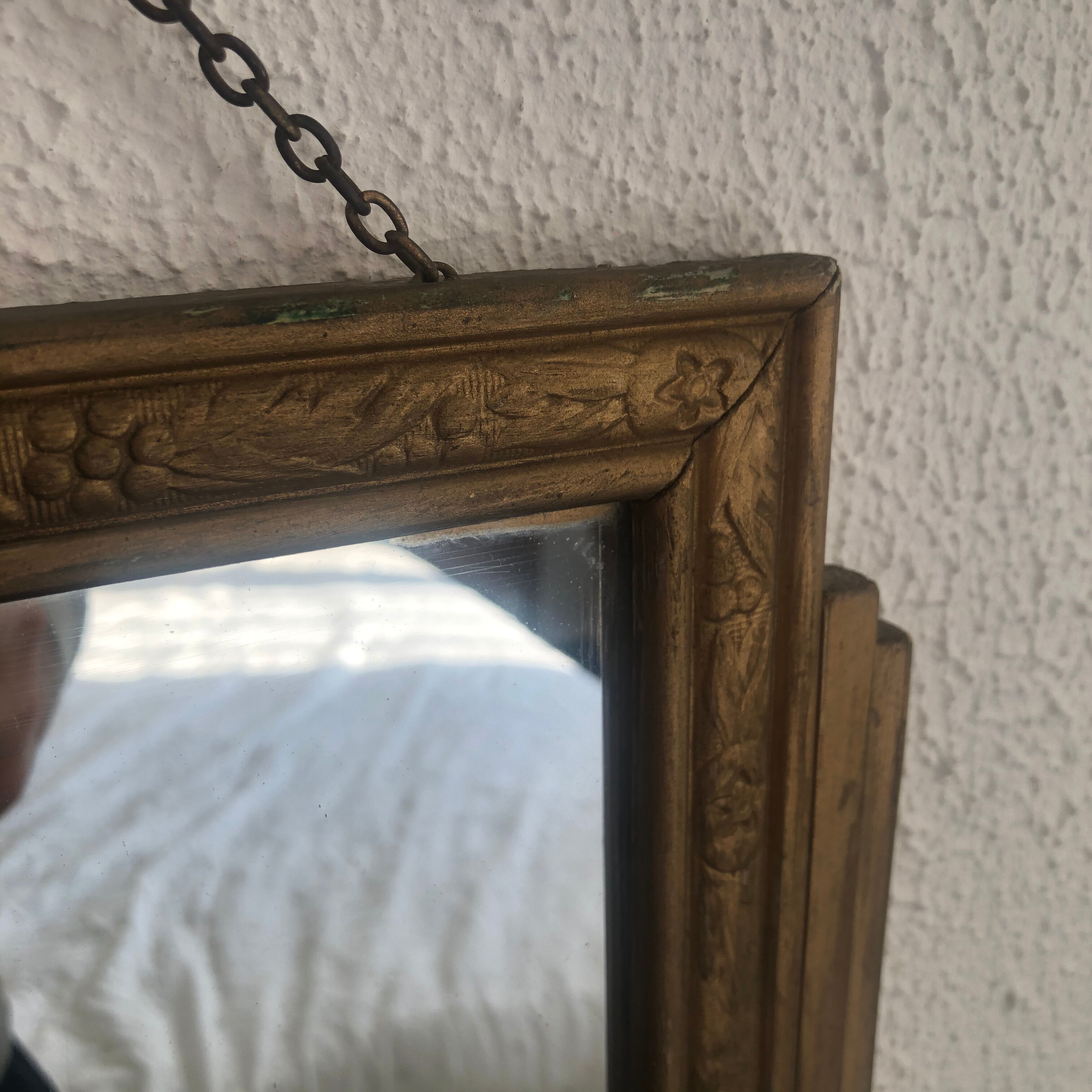 Vintage mirror 1930 golden wood - 51 x 32 cm
