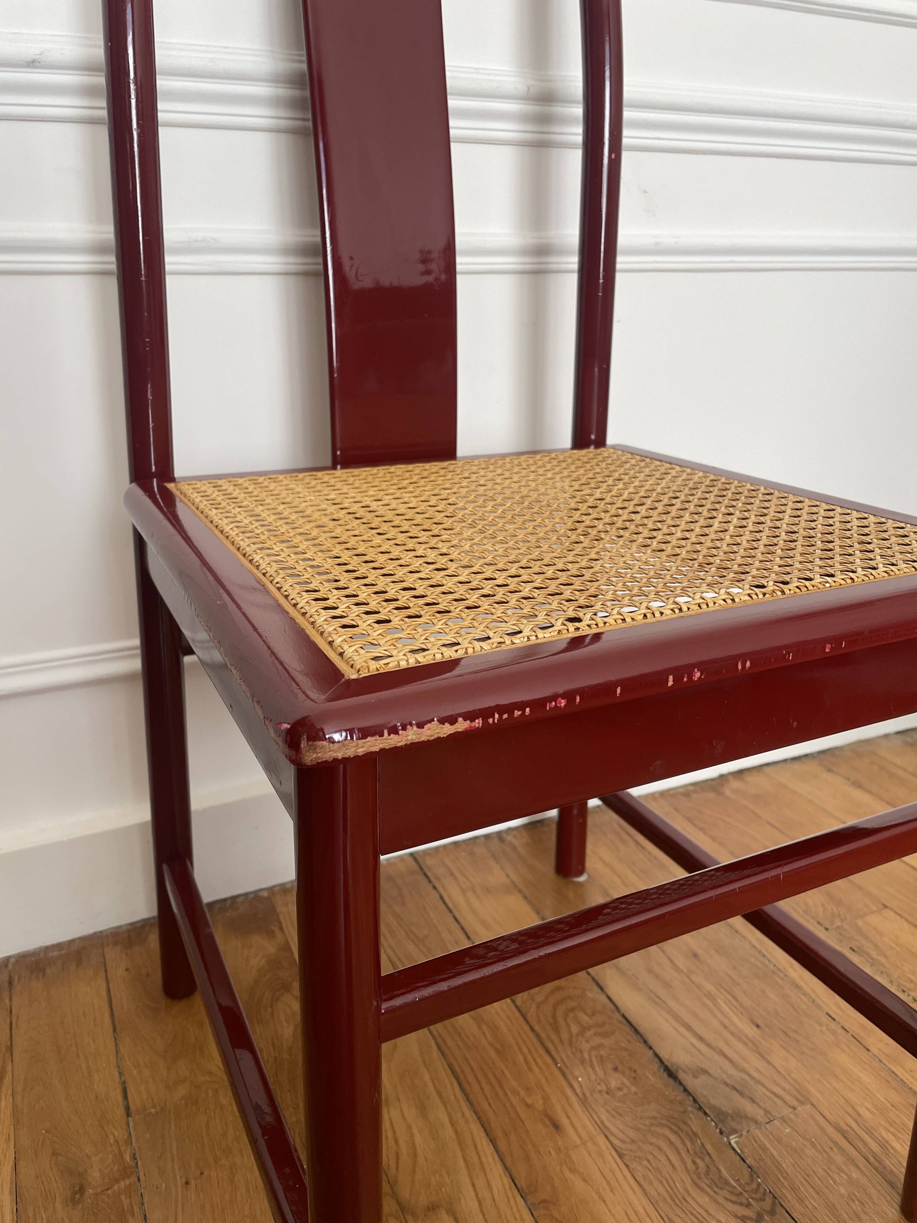 Set of 7 lacquered and caned chairs 1980 MONTINA SPA Italy