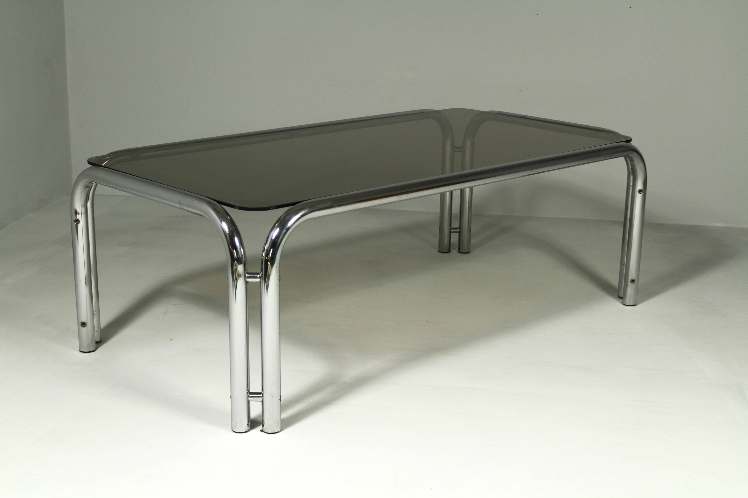 Large Coffee Table from Tubular Steel and Smoked Glass, 1980s.