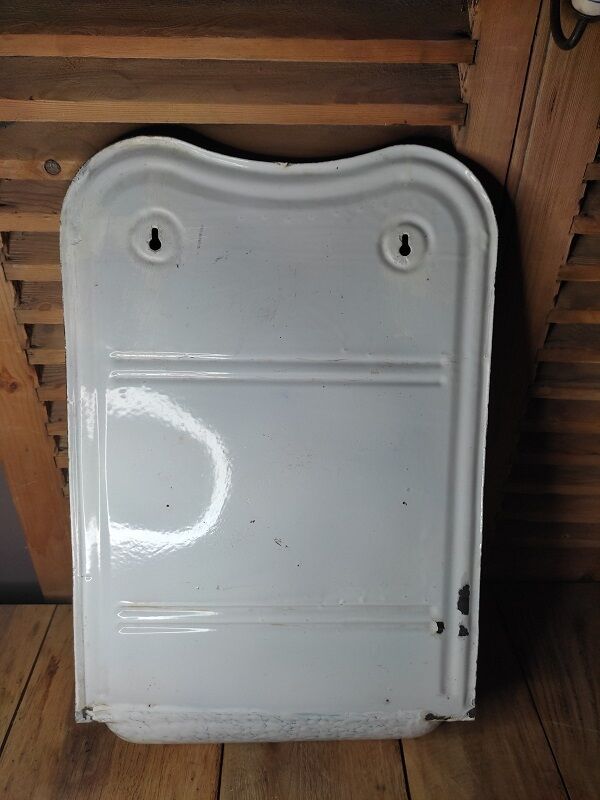 Utensil holder metal enamel white speckled old blue vintage dp1121b58