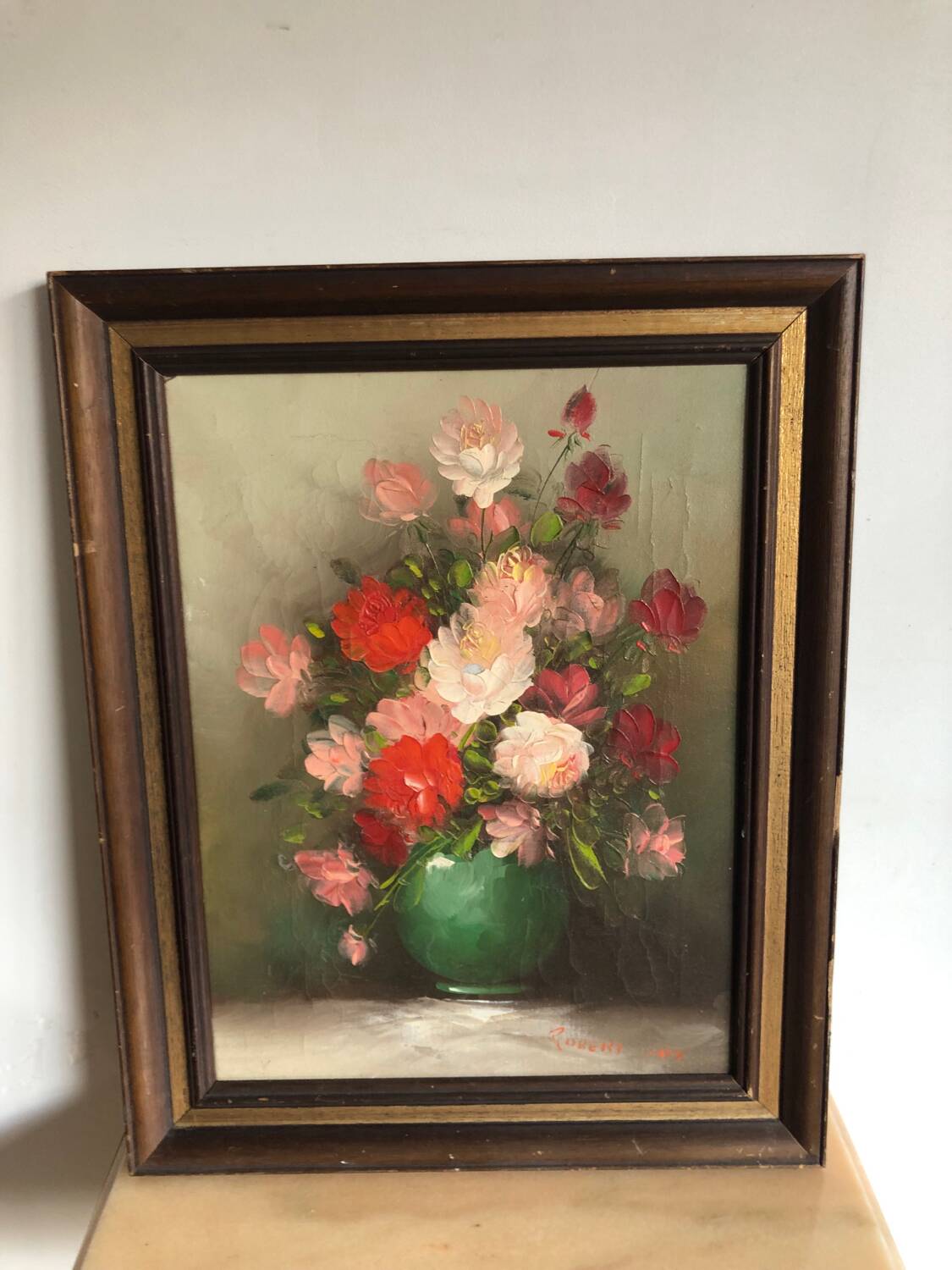 Oil on canvas still life bouquet of flowers