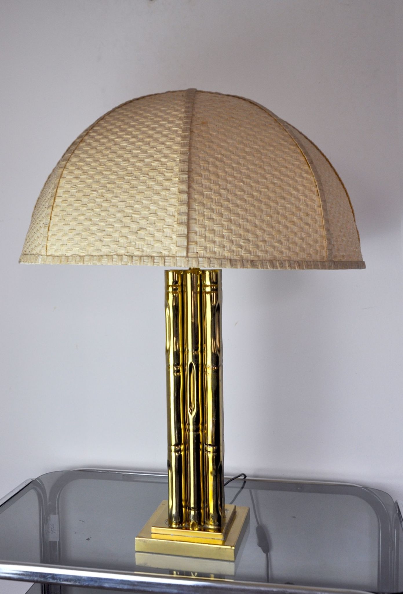 Lampe faux bambou en laiton, France, 1970