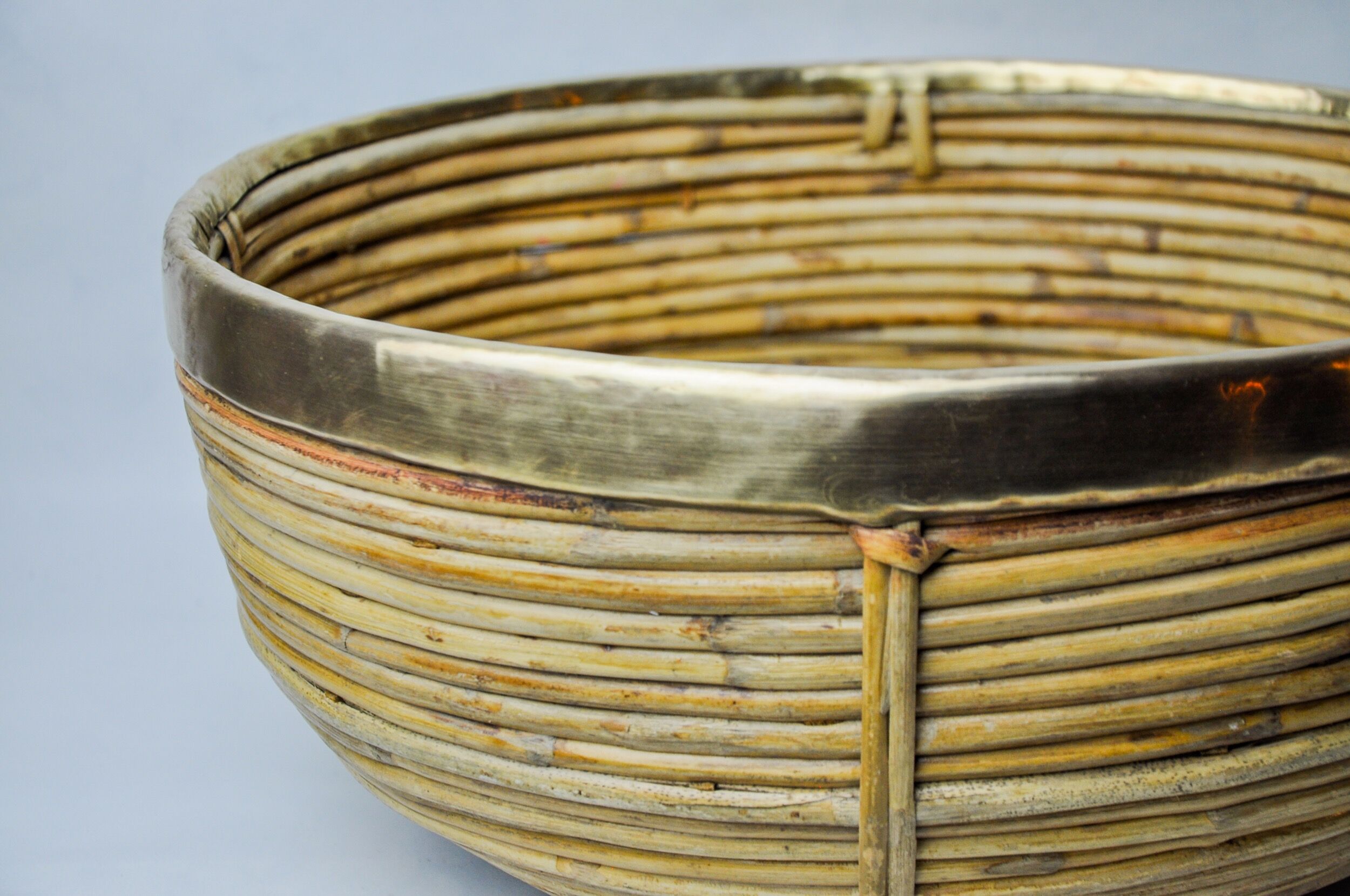 Rattan and brass basket, Italy, 1970