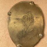 Ancien miroir art nouveau face a main bronze doré décor fleurs vintage