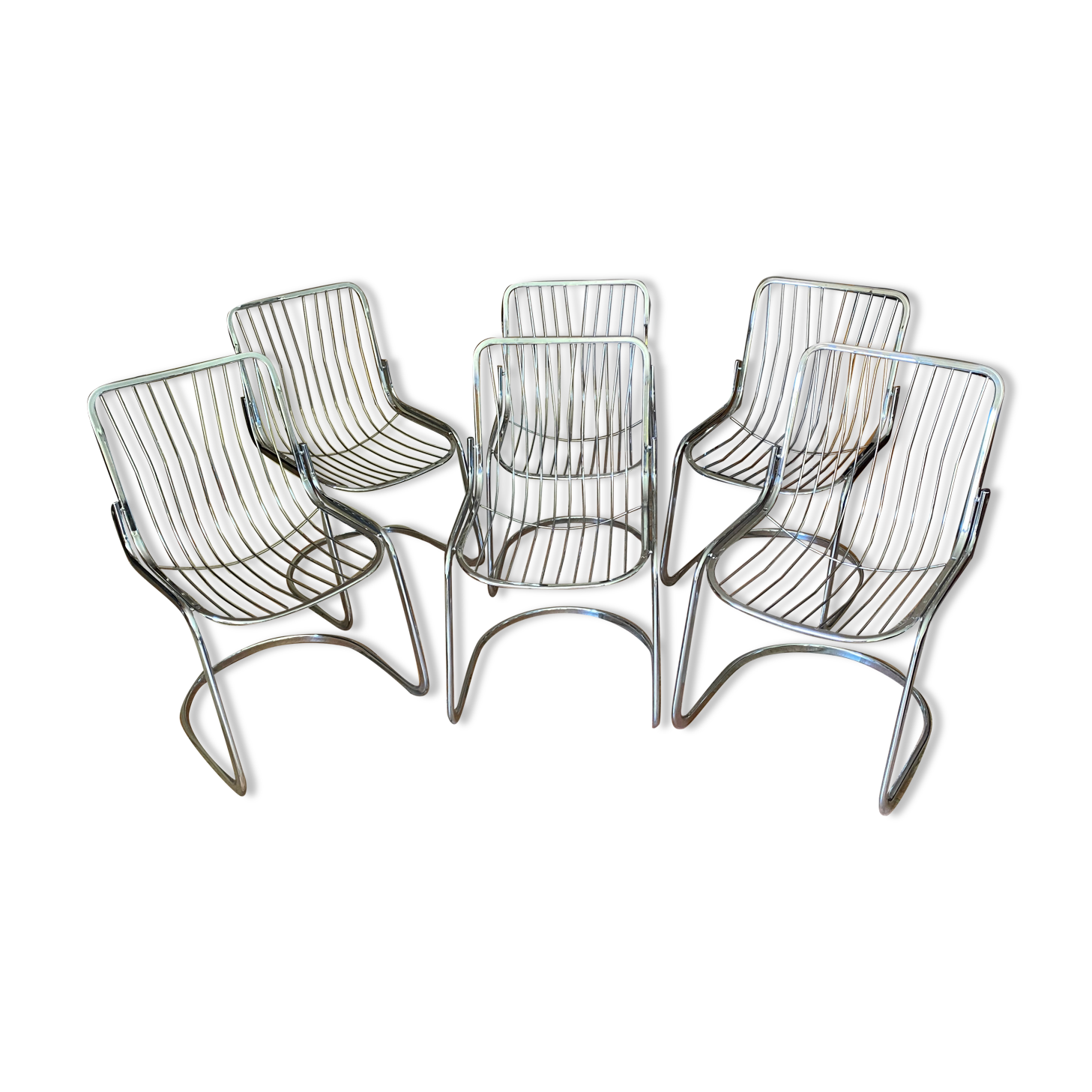 Lot de 6 chaises tubulaires en acier chromé 1970