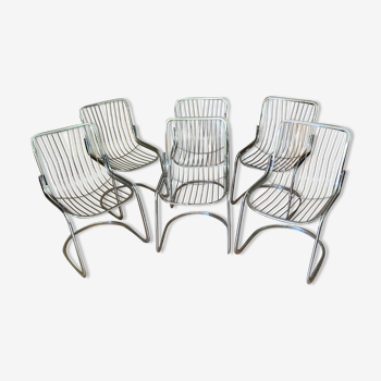 Lot de 6 chaises tubulaires en acier chromé 1970