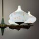 Mid-century chandelier with teak and Murano glass by Stilnovo, Italy, 1950s.