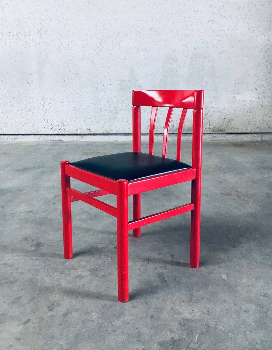 Mid-Century Modern Design Red Dining Chair Set, Belgium, 1960s, Set of 6