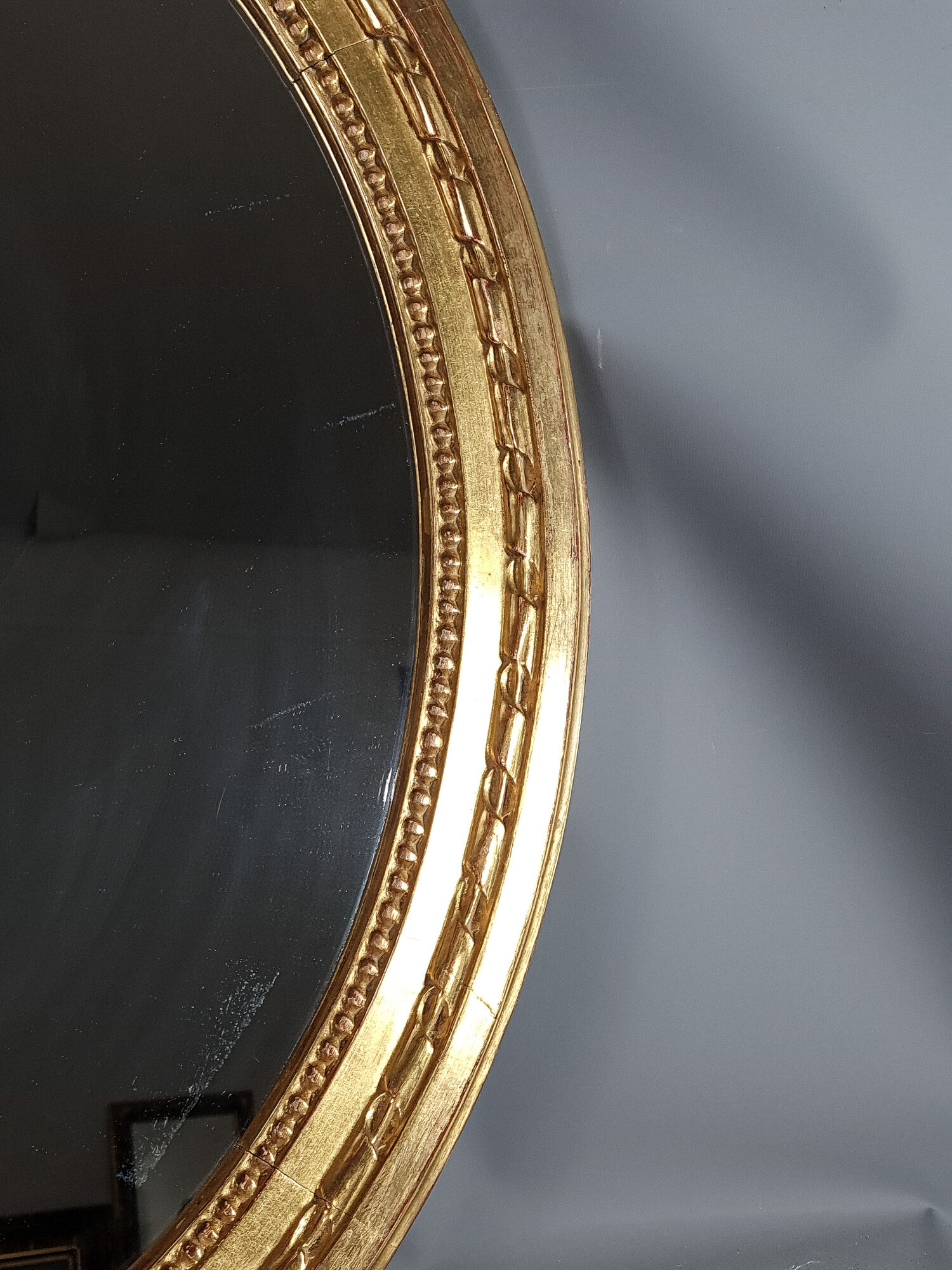 Oval mirror old carved wood gilded gold leaf louis XVI style large format 74x63 cm