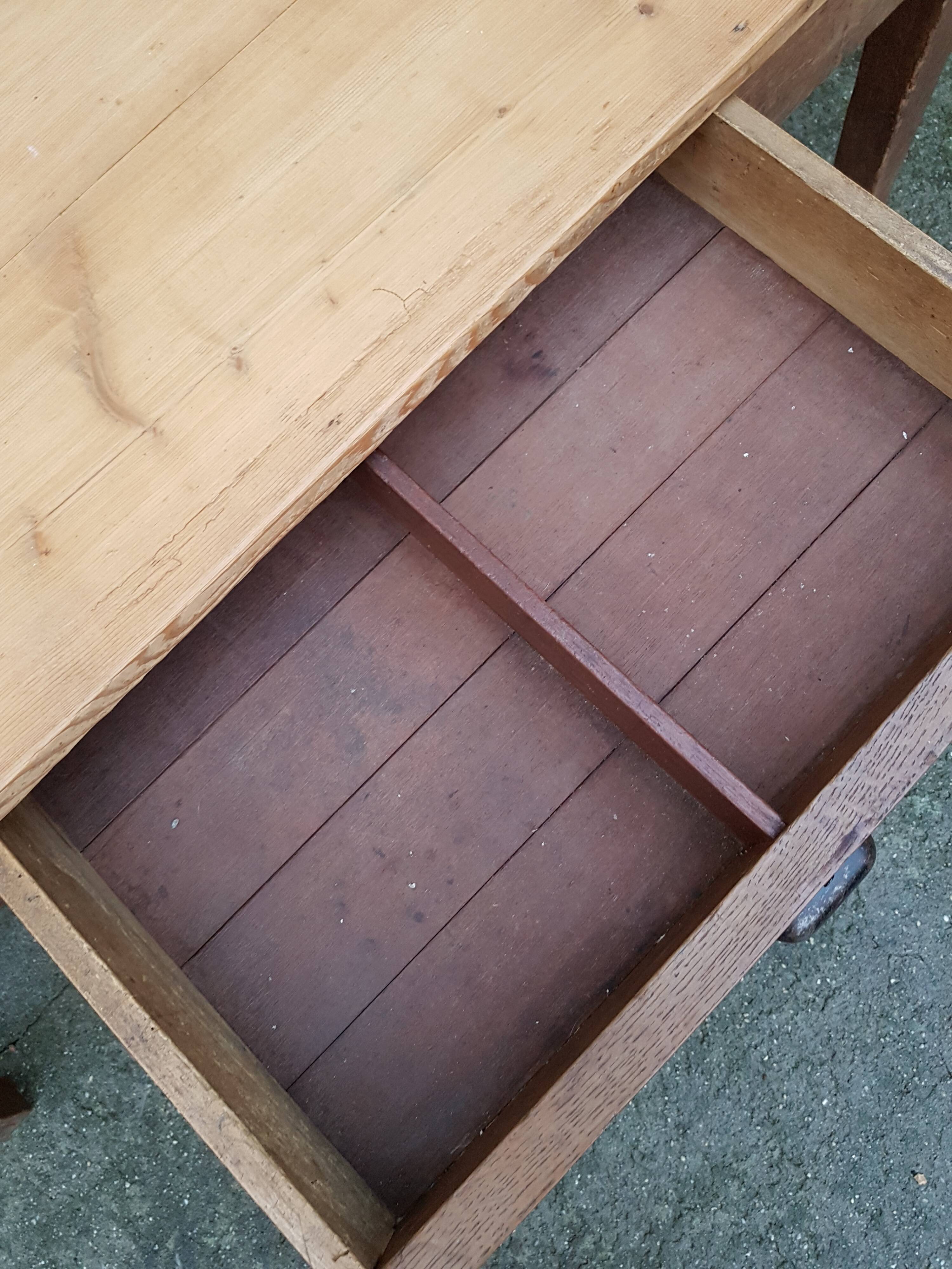 Old coffee table with drawer handle shell