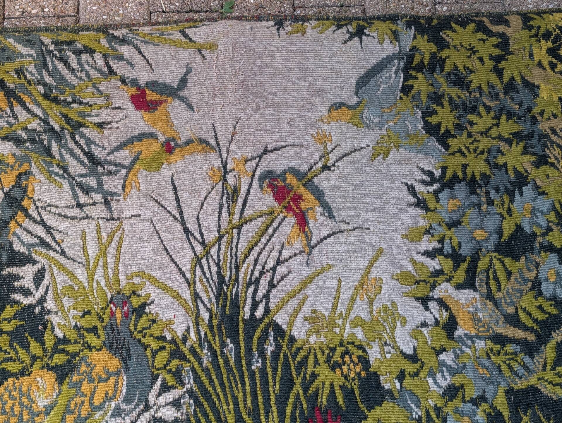 Large Aubusson tapestry "Verdure with birds" signed