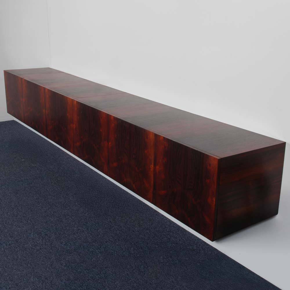 Large wall-mounted sideboard in Rio rosewood from the 1960s