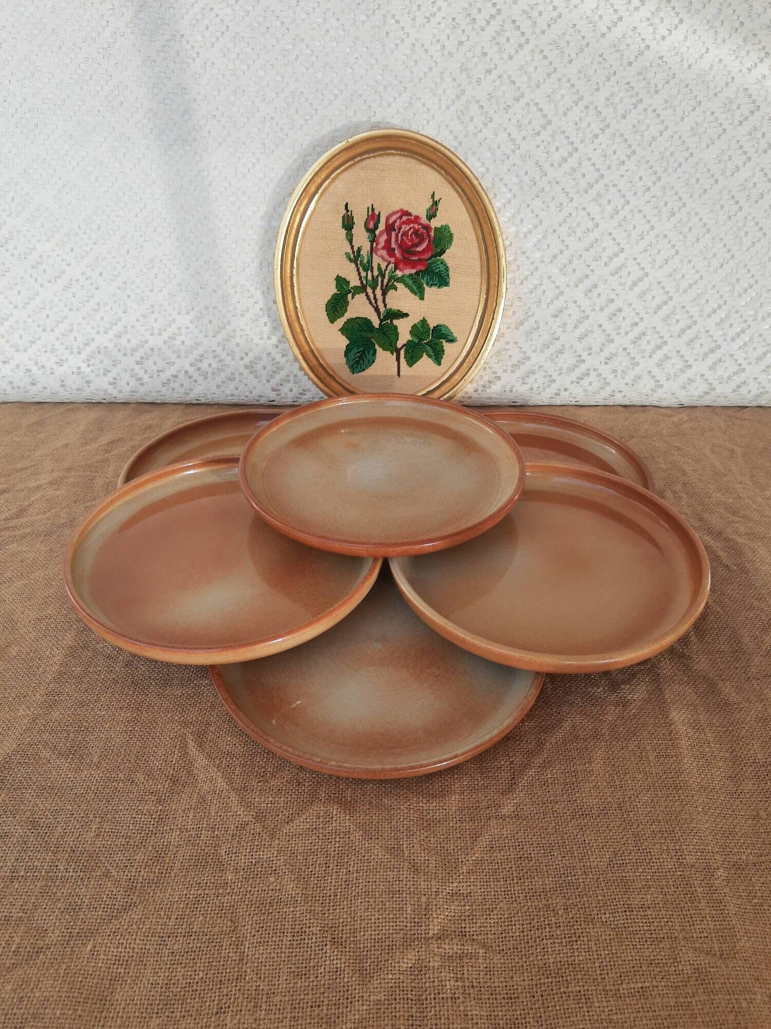 Set of 6 dessert plates in Montgolfier France vintage manufacture