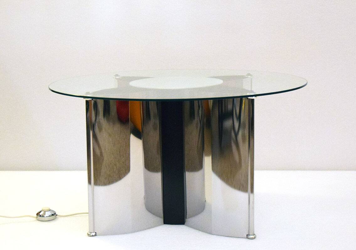 Space age Italian coffee table in steel with lighting, 1970s
