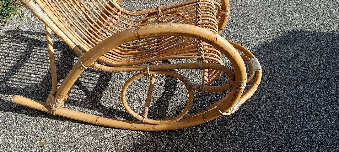 Designer rocking chair in rattan and bamboo from the 1950s/60s