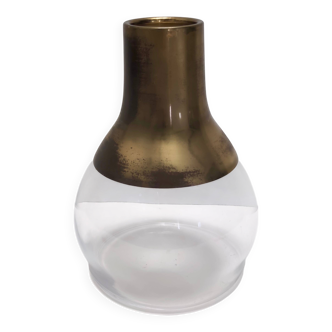 Vase en verre vintage avec partie en laiton, Italie