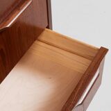 Commode danoise vintage à 4 tiroirs en teck 1960 - longue poignée de tiroir avec 2 poignées