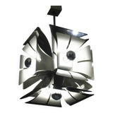 Impressive Space Age chandelier with 5 lights, chrome metal, Italy 1970s.