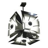 Impressive Space Age chandelier with 5 lights, chrome metal, Italy 1970s.