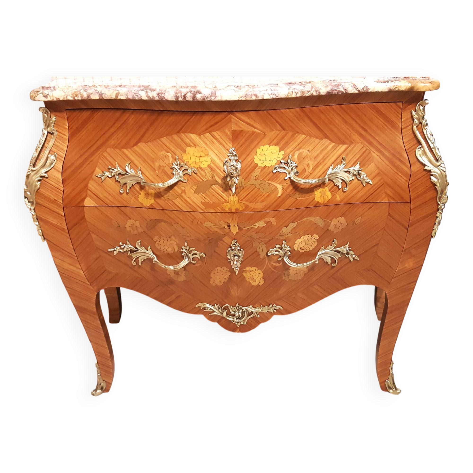 Louis XV style curved chest of drawers, rosewood, restored