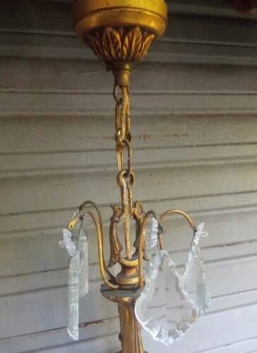 Antique gilded bronze and crystal chandelier with 5 lights / working condition l. gau?