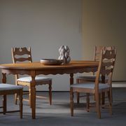 Set of 4 "Razorblade" high back chairs in oak & boucle, Henning Kjærnulf, 1960s