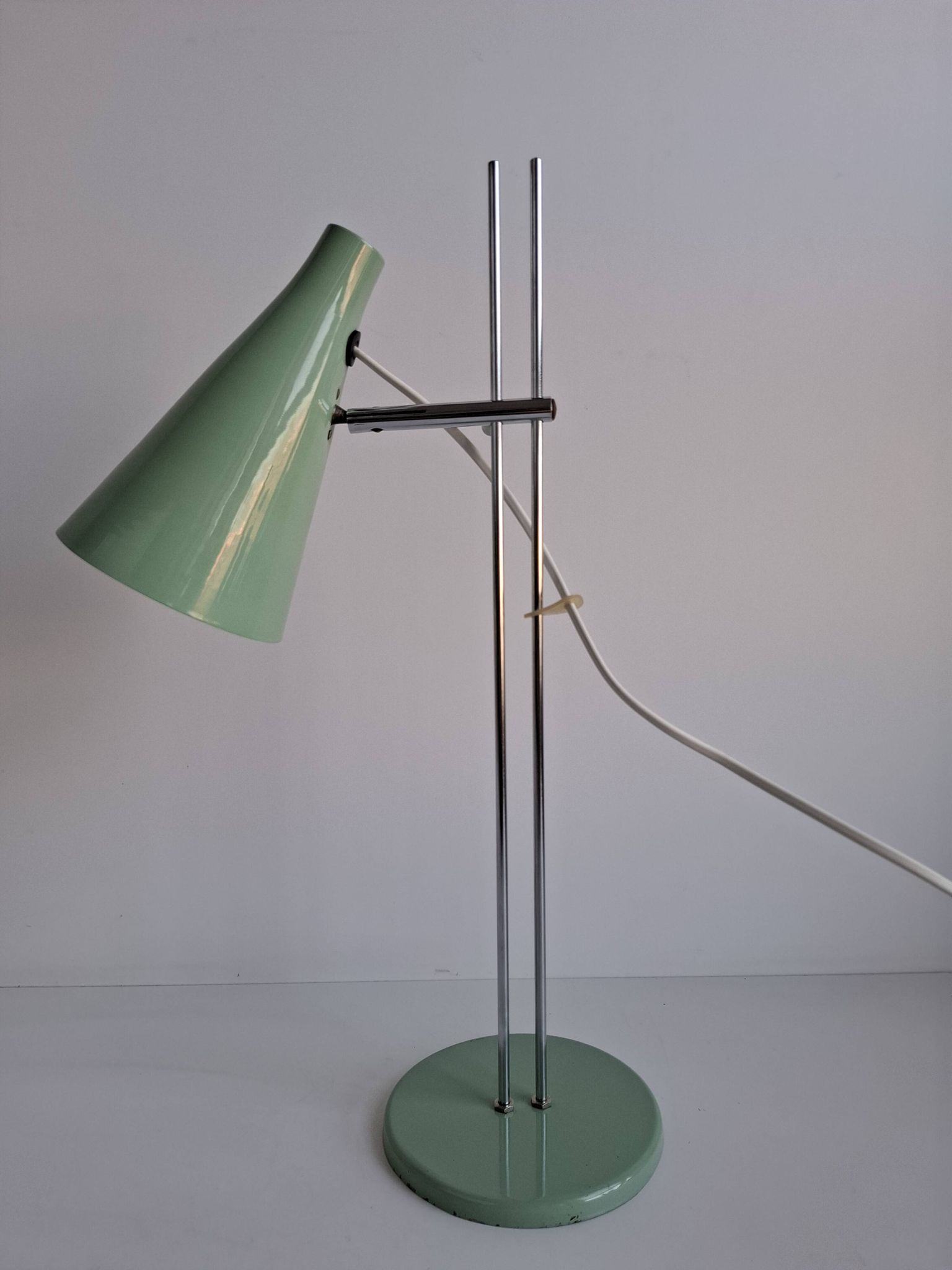 Josef Hůrka for Lidokov Midcentury Modern Table Lamp in Green Metal