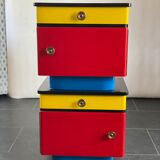 Pair of colorful massive teak night stands