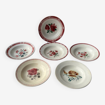 Set of 6 assorted old soup plates