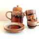 Hawaiian decor coffee service from the Sarreguemines faience factories / vintage 60s-70s