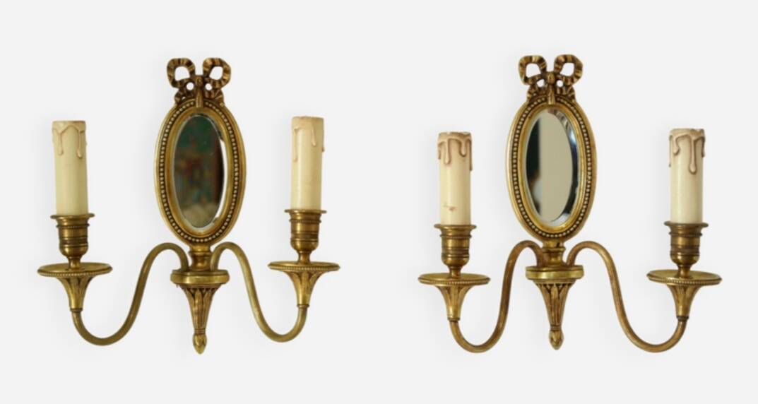 Paire d'appliques en bronze style Louis XVI Lucien Gau