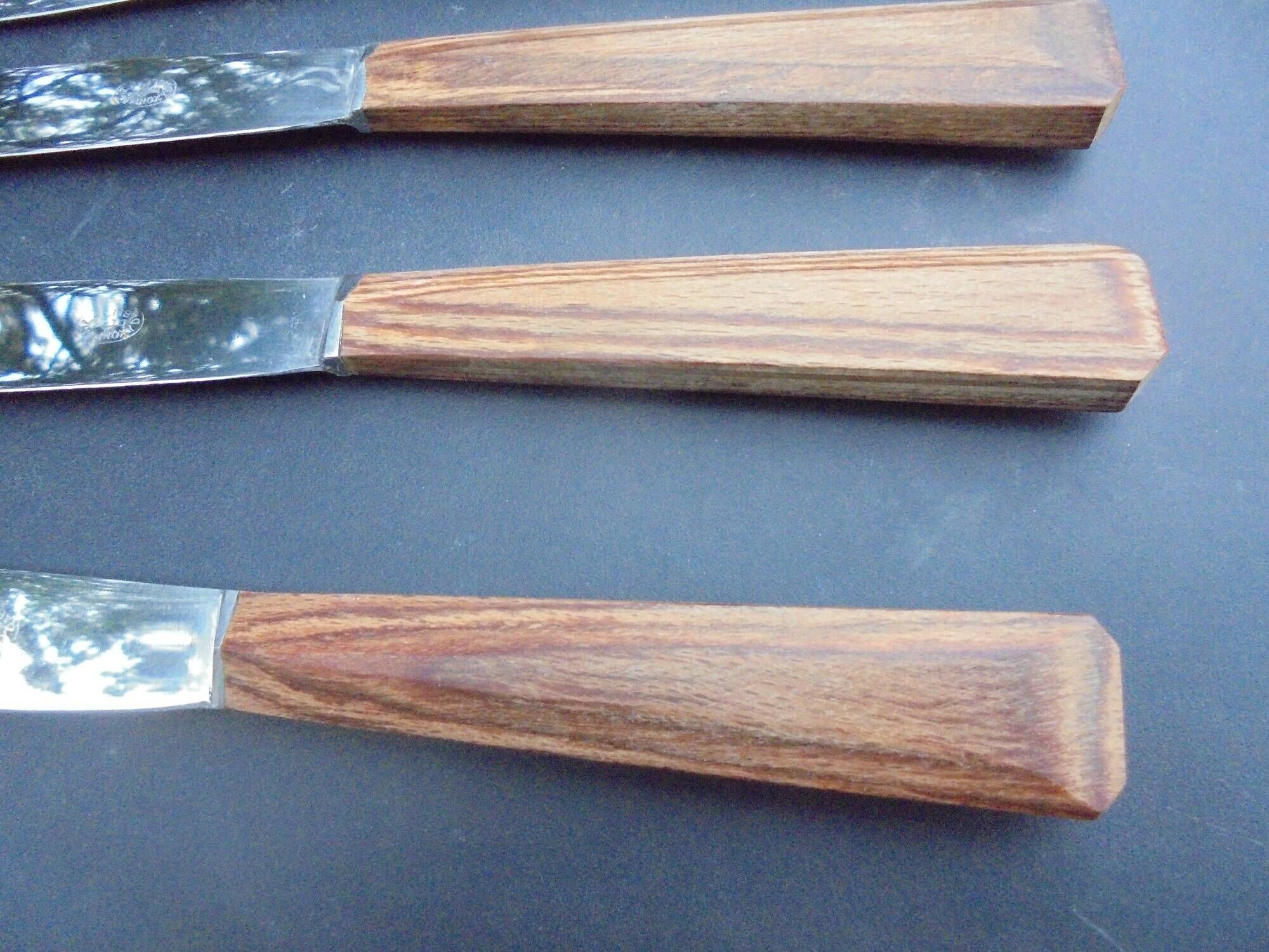 12 table knives vintage handle wood (rosewood) stainless steel blades