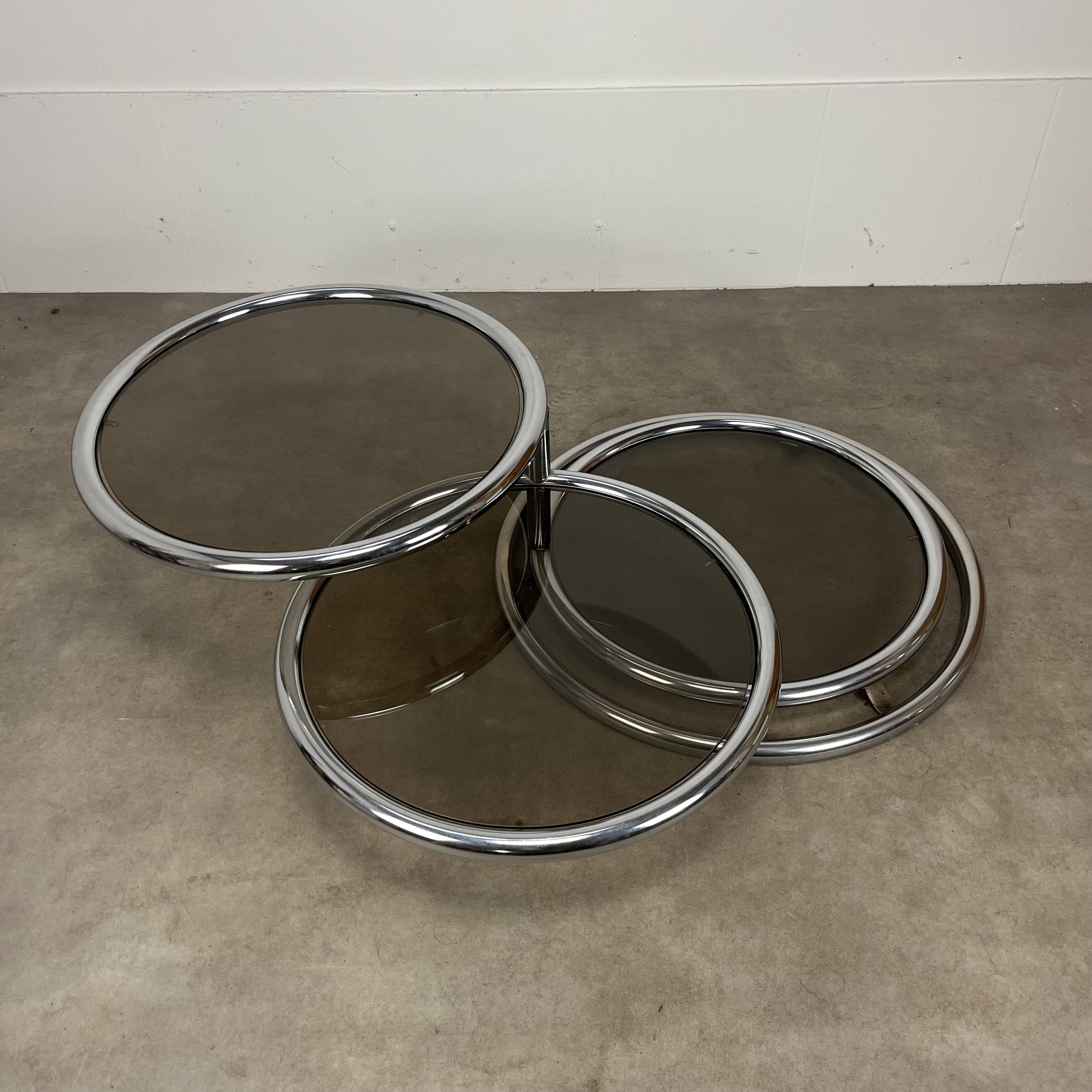 70s modular coffee table in chrome and glass by Artedis
