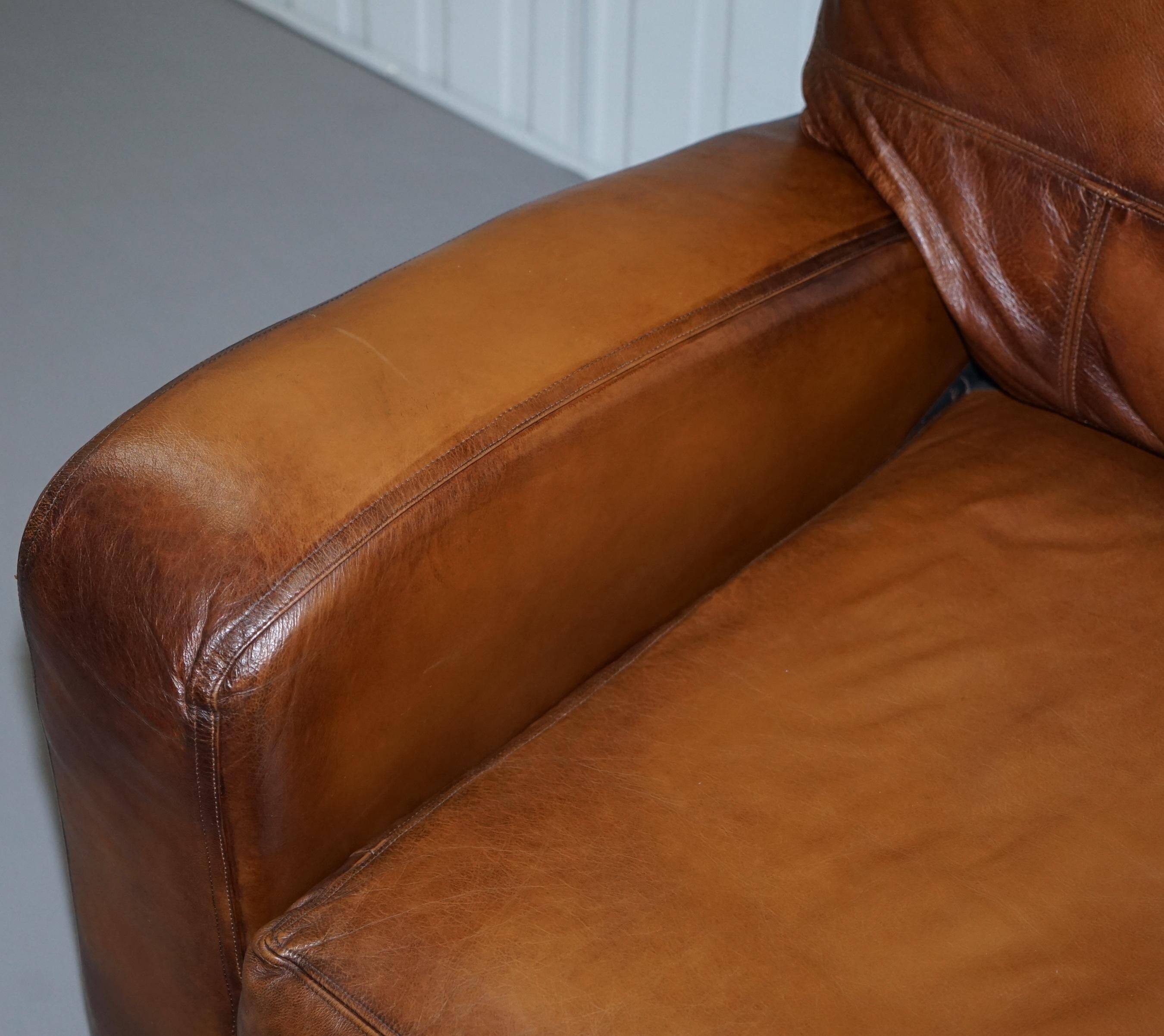 Hand-dyed leather vintage-style sofa