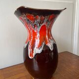 Vallauris vase in brown and orange fat lava