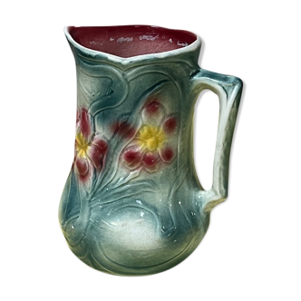 Blue/green flower ceramic pitcher