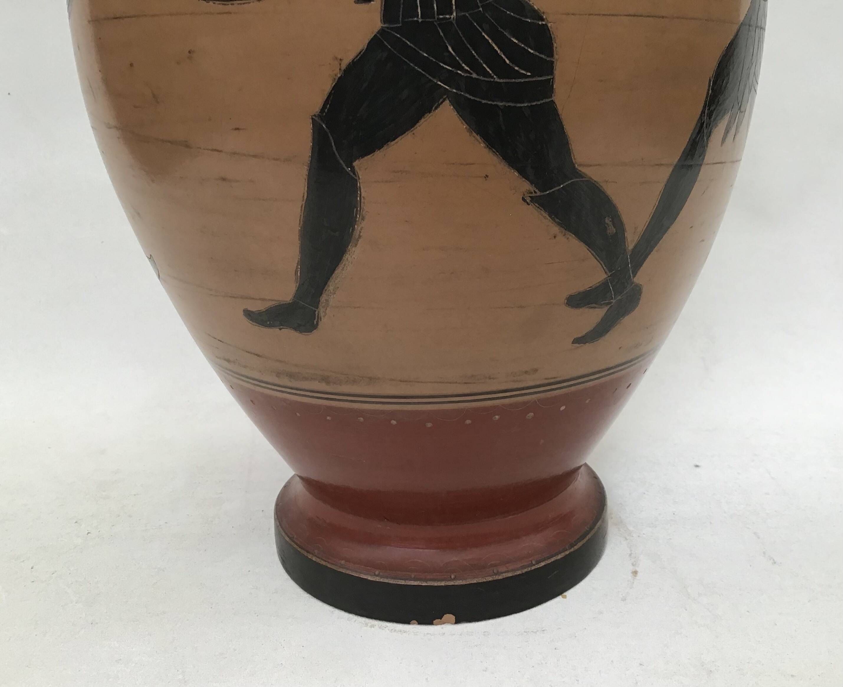 Reproduction of a Greek Attic-style black-figure vase depicting warriors