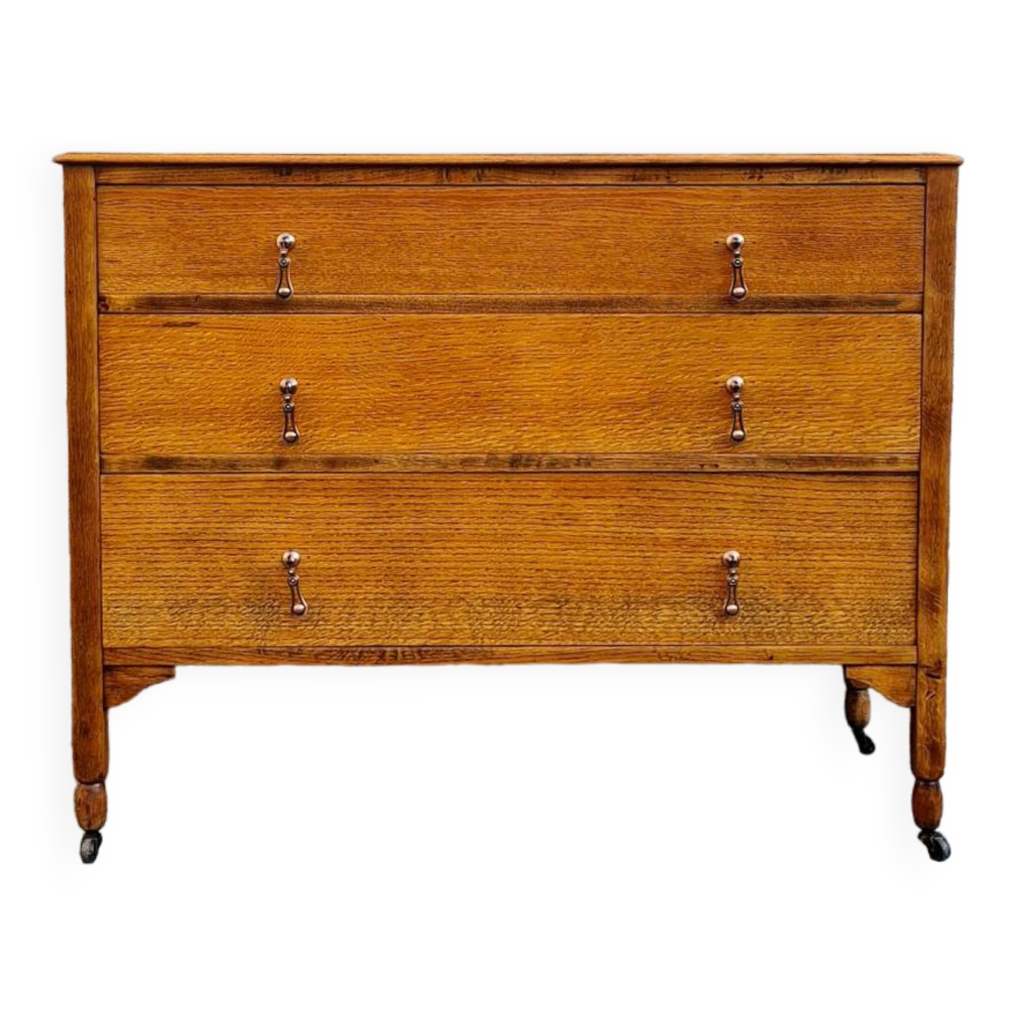 Vintage 1930s Oak Chest Of Drawers Three Drawer Cabinet