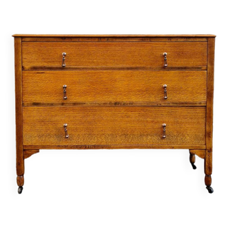 Vintage 1930s Oak Chest Of Drawers Three Drawer Cabinet