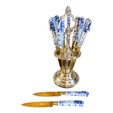 12 Delft earthenware fruit knives on their stand