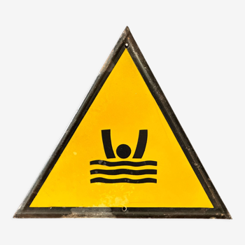 Drowning man danger warning sign vintage european 1980's industrial enamel