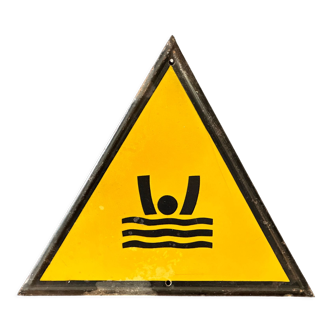 Drowning man danger warning sign vintage european 1980's industrial enamel