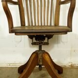 American solid oak armchair, swivel 360 °, tilting & adjustable in height. c. 1920